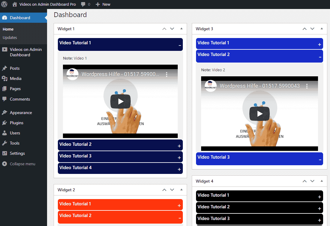 Videos on the Admin Dashboard