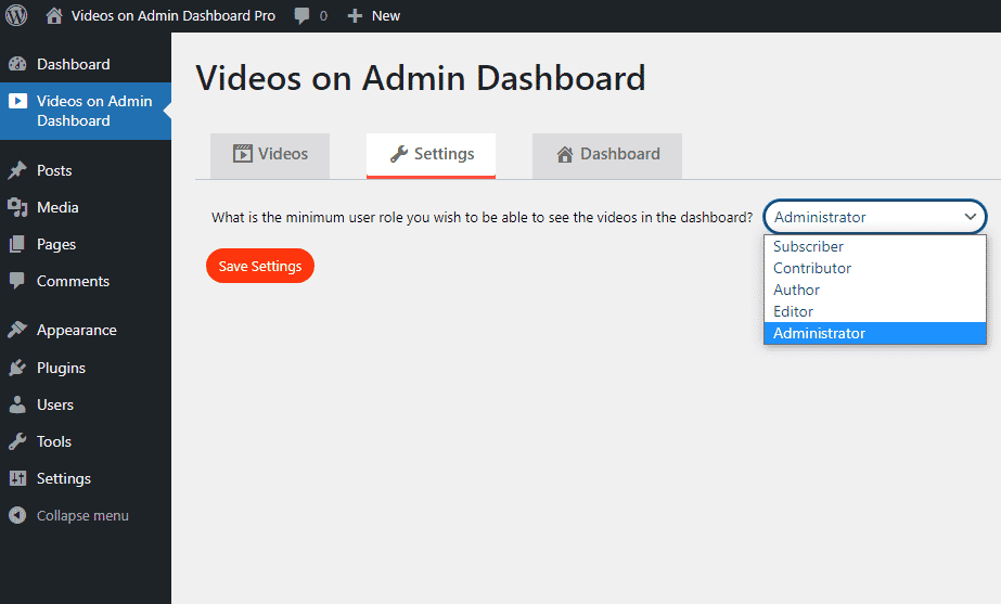 Videos On Admin Dashboard