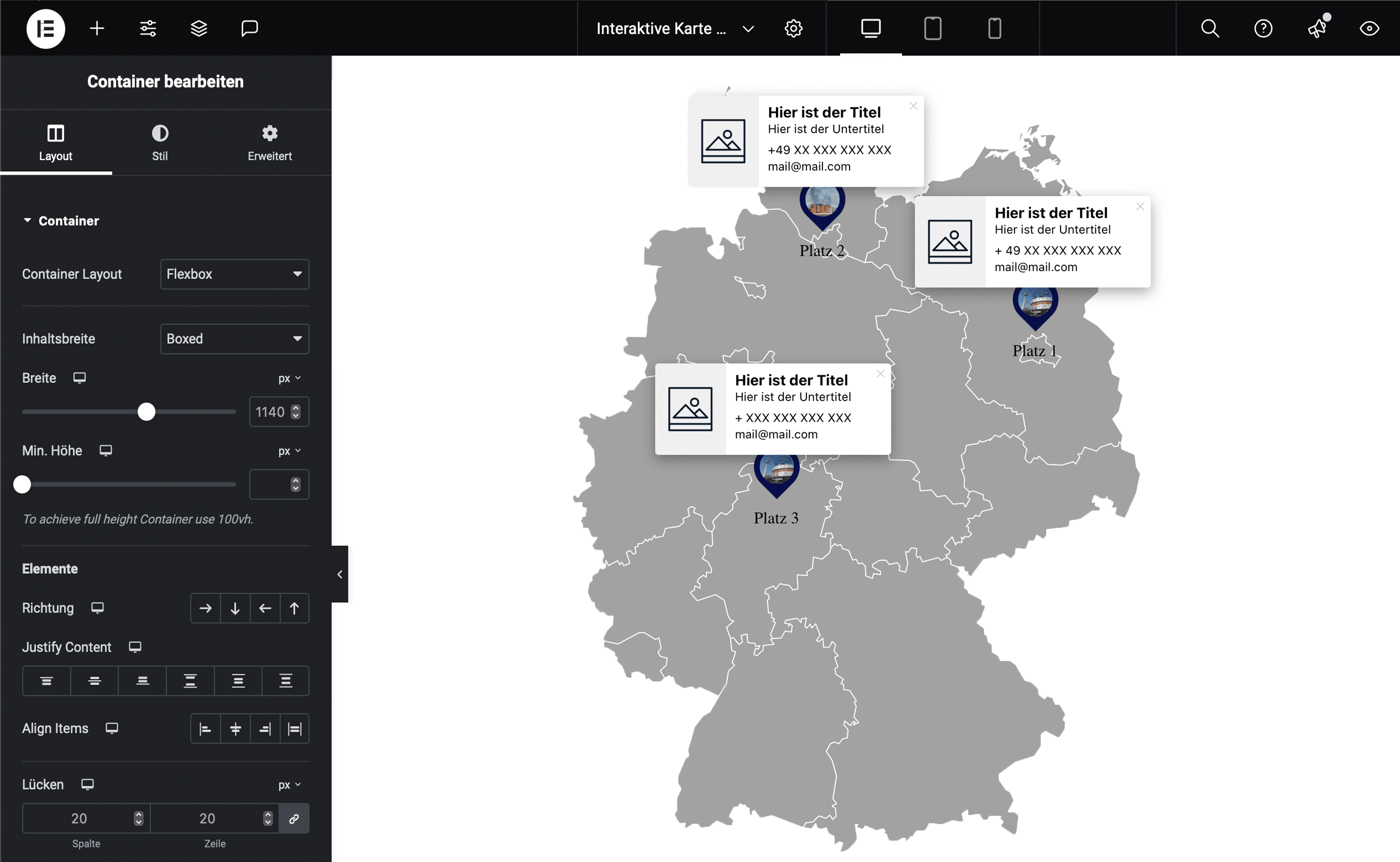 Interaktive Karte für Elementor Pro