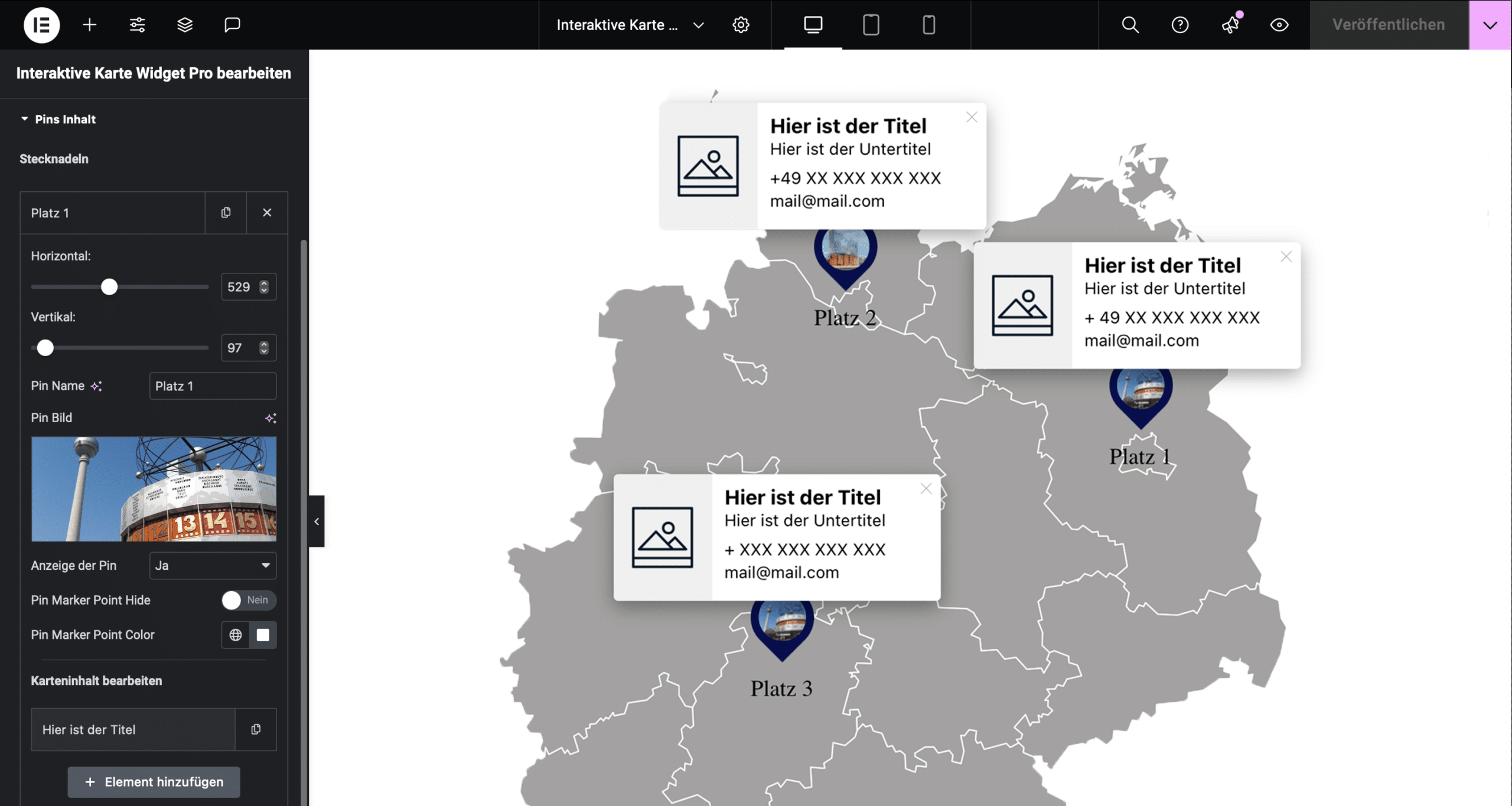 Interaktive Karte für Elementor Pro