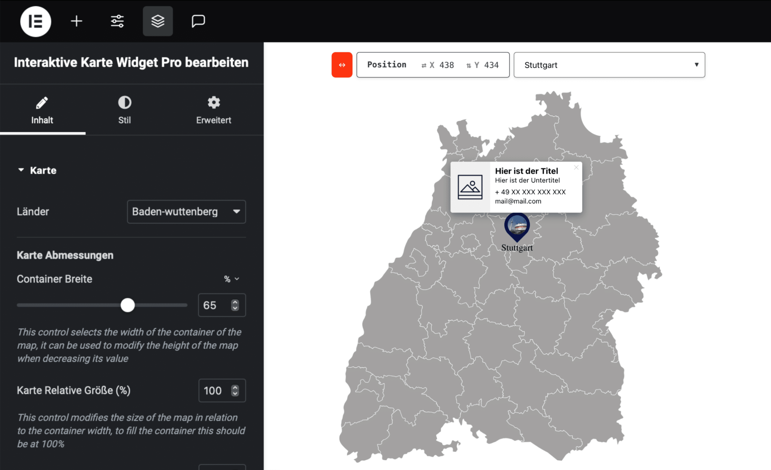 Interaktive Karte für Elementor Pro Baden-Württemberg