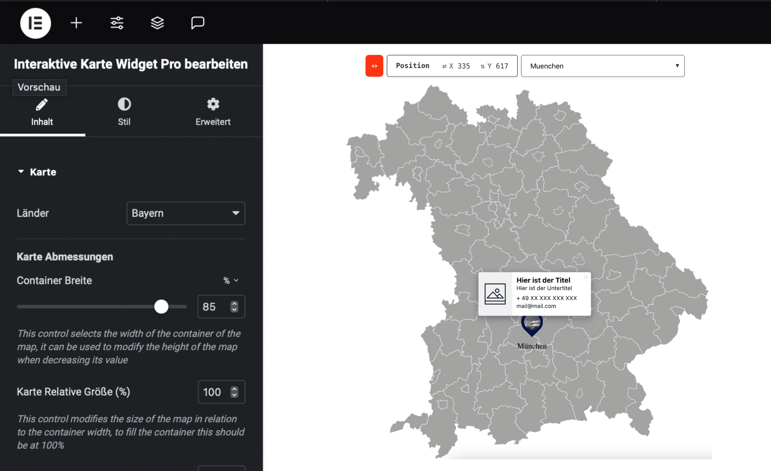 Interaktive Karte für Elementor Pro Bayern
