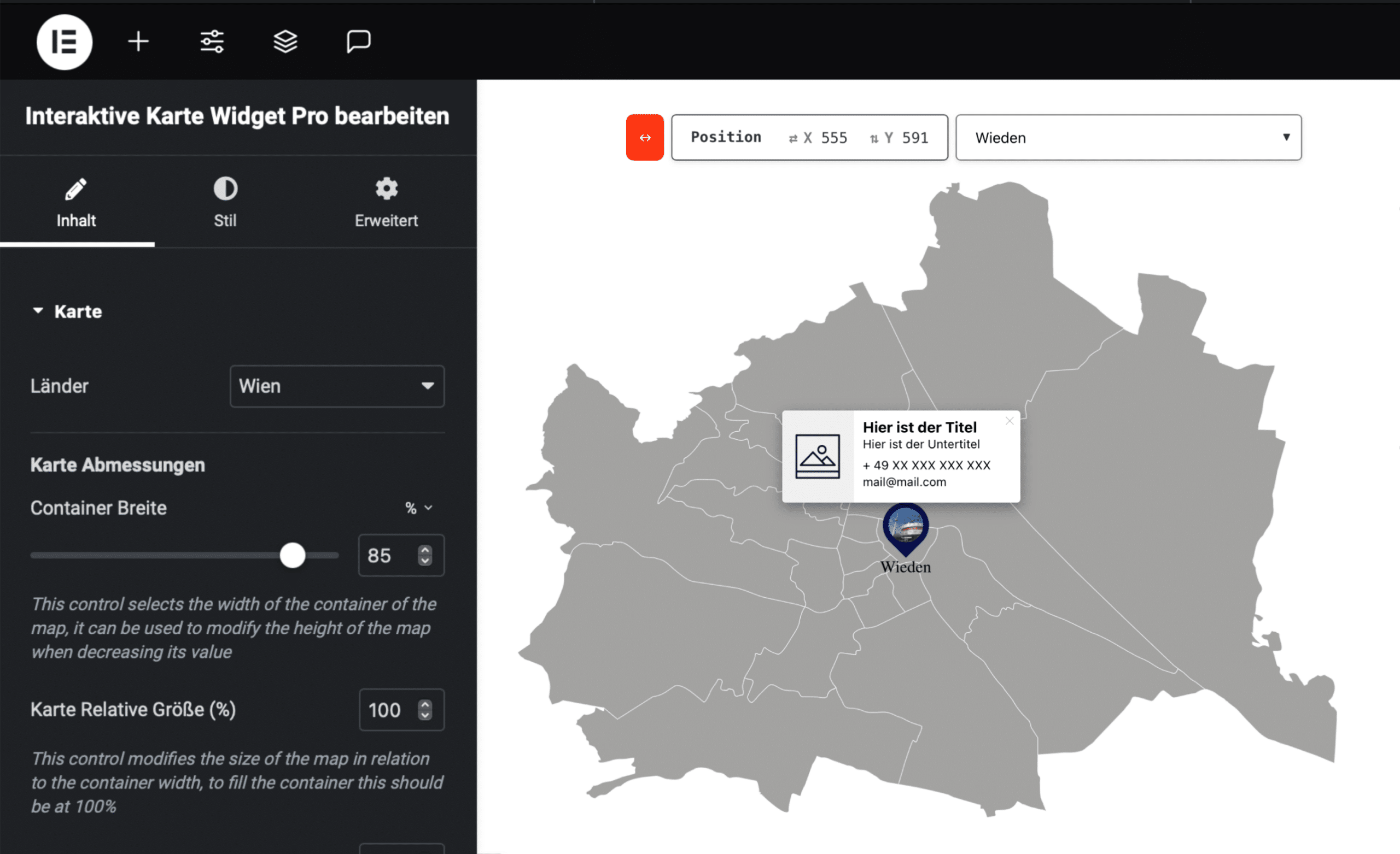 Interaktive Karte für Elementor Pro Wien