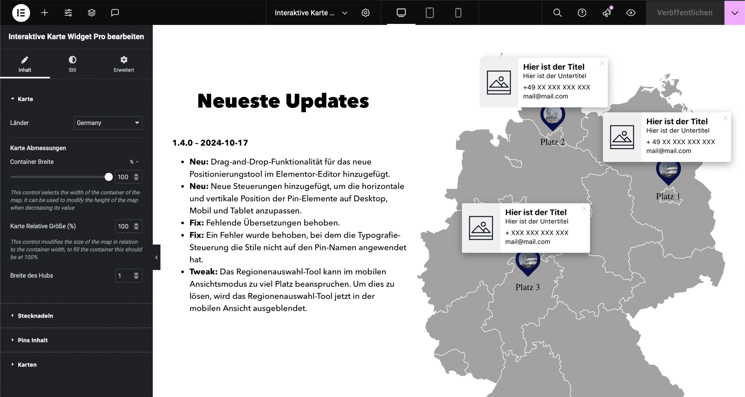 Interaktive Karte für Elementor Pro
